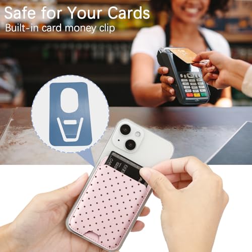 for MagSafe Wallet,Magnetic Card Holder for Phone Case - color: Pink Polka Dots