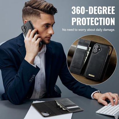 Kowauri Case for iPhone 17, PU Leather Wallet Flip Case with Card Holder RFID Blocking, Magnetic Detachable Shockproof Phone Cover Wireless Charging Compatible for iPhone 17 (6.3 inch), Black - color: Black