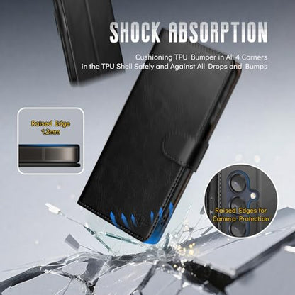 Wallet Case for Samsung Galaxy S25 5G, Black | RFID-Blocking Card Holder, Kickstand, Magnetic Closure, PU Leather Folio Flip Cover, Protective Women Men Cases - color: Black, size: Samsung Galaxy S25