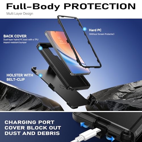 DUEDUE for Samsung Galaxy S25 Ultra Case with Belt Clip Holster Shockproof 3-Layer Heavy Duty Kickstand Cover Full Body Protective Rugged Phone Case for Samsung S25 Ultra 6.9", Black - size: for Samsung S25 Ultra 6.9"