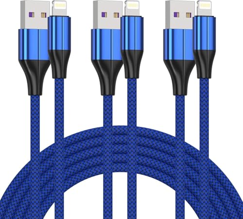 FEEL2NICE [MFi Certified Lightning Cable,3 Pack 3 Ft iPhone Charger Cable & Data Sync Fast 3 Foot Nylon Braided Cord Compatible with iPhone Xs max/xr/x/8/8 Plus/7/7plus/6/6s Plus/5s/5,iPad (Blue)