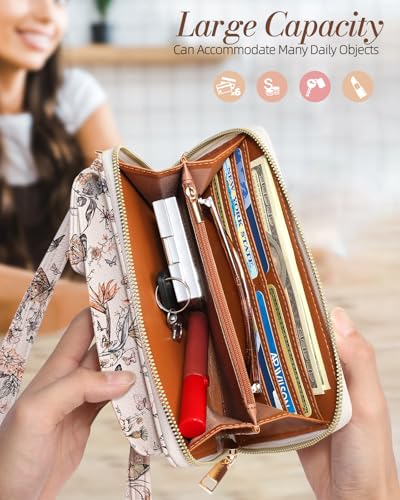 Miss Adola Phone Purse for Women Leather Crossbody Bag | Large Phone Pocket, Magnetic Snap, Zipper Pocket, 4 Card Slots, Adjustable Shoulder Strap, Leather Small Purse for Daily Use - color: Butterfly Flower