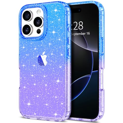 Hython for iPhone 16 Pro Max Case Glitter, Clear Glitter Sparkly Shiny Bling Sparkle Cute Cover, Anti-Scratch Soft TPU Slim Fit Shockproof Protective Phone Cases Women Girls, Gradient Blue/Purple - color: Gradient Blue/Purple, size: For Iphone 16 Pro Max