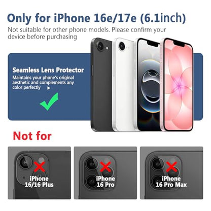 TENOC Camera Lens Protector for iPhone 16e & 17e, Silver Glitter - size: iPhone 16e/17e