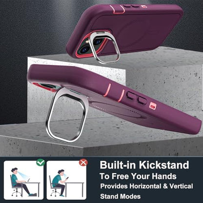 YKHJKLEC for iPhone 15 Case, Military Grade 3 in 1 Heavy Duty Shockproof/Drop Proof/Dust Proof with Kickstand Case, with 2 x Tempered Glass Screen Protector (ZJ-Purple/Pink) - color: ZJ-Purple/Pink