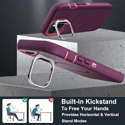 YKHJKLEC for iPhone 15 Case, Military Grade 3 in 1 Heavy Duty Shockproof/Drop Proof/Dust Proof with Kickstand Case, with 2 x Tempered Glass Screen Protector (ZJ-Purple/Pink) - color: ZJ-Purple/Pink