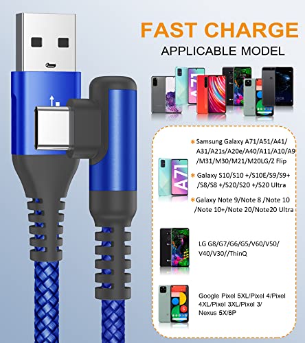 USB to USB C Cable Right Angle 3.1A Fast Charger Carplay 2-Pack 10ft Blue - color: blue, size: 10ft+10ft