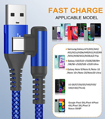 USB to USB C Cable Right Angle 3.1A Fast Charger Carplay 2-Pack 10ft Blue - color: blue, size: 10ft+10ft