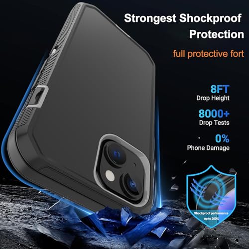 for iPhone 14 Case with 2 Screen Protector,Heavy Duty Shockproof Dropproof Dust Proof Full Body Rugged 3-Layer Military Tough Durable Protective Cover for Apple iPhone 14 6.1" (Black/Gray) - color: Black/Gray