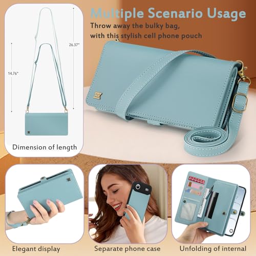 for Wallet Case Compatible with iPhone 17 Air,Multi-Function Detachable 2 in 1 Magnetic iPhone 17 Air Case Wallet,Flip Strap Zipper Card Holder Phone Case with Shoulder Straps (Blue) - color: Blue, size: iPhone 17Air