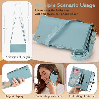 for Wallet Case Compatible with iPhone 17 Air,Multi-Function Detachable 2 in 1 Magnetic iPhone 17 Air Case Wallet,Flip Strap Zipper Card Holder Phone Case with Shoulder Straps (Blue) - color: Blue, size: iPhone 17Air