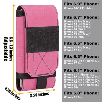 Tactical Molle Phone Cover Case, Heavy Duty Loop Belt Holster Pouch with Flag Patch for iPhone 17 Pro Max/Air/17 Pro/17/16 Pro Max/15 Pro Max/14 Pro Max/13 Pro Max (Hot Pink) - color: Hot Pink