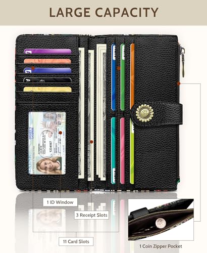 GIANCOMICS Cute Fox Womens Wallet RFID Blocking, Credit Card Holder Bifold | Billfold, Cute Cash Purse, Travel Zipper Coin Pocket, Compact Clutch, PU Leather, ID Window, 11 Card Slots, Ladies Gift Woman - color: Fox and Flowers