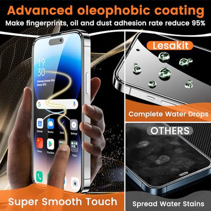 Lesakit 3+3 Pack Privacy Screen Protector for iPhone 14 Pro 6.1-Inch with 3 Pack Camera Lens Protector, Anti Spy Tempered Glass Film 9H Hardness Bubble Free Case Friendly - size: IPhone 14 Pro