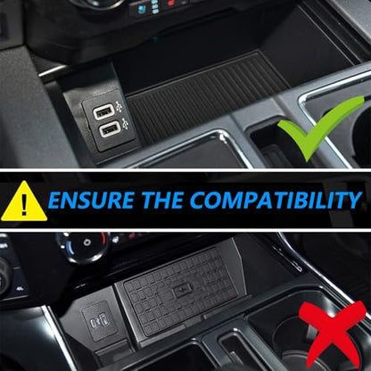 Wireless Charger for Ford F-150 2015-2023, Automotive Center Console Organizer Wireless Charging Pad for Ford F150 Interior Accessories (Doesn't fit F-250/F-350)