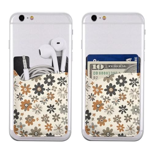 Phone Card Holder Back Of Phone Stick On Pocket Credit ID Card Sleeve Hippie Daisy Beige Strong Adhesive Sticker Cell Phone Wallet Floral Flower Smartphones Adhesive Card Holder - color: Flowers