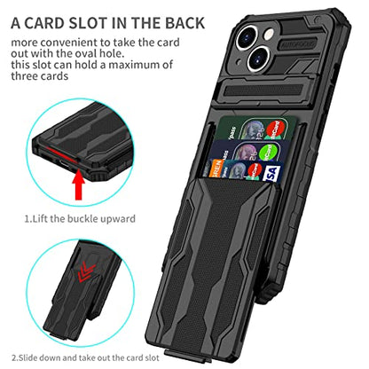 for iPhone 14 Wallet Case with Card Holder, Black | Detachable Card Holder, Built-in Kickstand, with Screen Protectors, Military Grade, Full Body Shockproof - size: for iPhone 14 - 6.1''