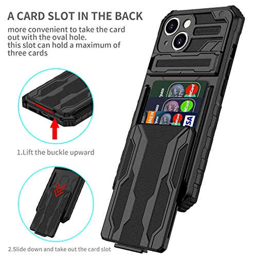 for iPhone 15 Wallet Case with Card Holder, Black | Detachable Card Holder, Built-in Kickstand, with Screen Protectors, Military Grade, Full Body Shockproof - size: for iPhone 15 - 6.1''