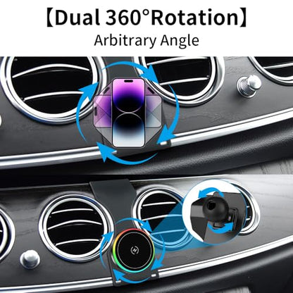 Car Magnetic Phone Mount for Mercedes Benz E-Class 2016-2023 and CLS Class 2018-2023 Auto Interior Accessories Best Cellphone Holder Fast 15W Wireless Charger Cell Phones Charging Screen Stand