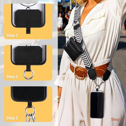 BARGIFTS Clip and Go Strap for Phone with Wallet Crossbody, Cell Phone Lanyard with Zippered Pouch, Adjustable Phone Strap Crossbody with Wallet - color: A-Black