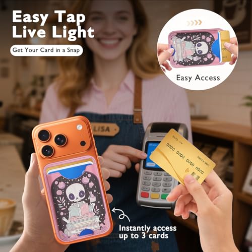 Compatible with Magsafe Wallet Magnetic Card Holder - Pink Skeleton Book Phone Wallets for Women Teen Girls Cute for iPhone 17/16/15/14/13/12 Series Slim for Apple Mag RFID Magnet,Fit 3 Cards - color: Pink Skeleton Book