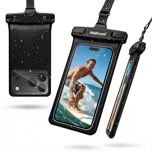 wellhouse Waterproof Phone Pouch, Waterproof Phone Case for iPhone 17 16 15 14 13 Pro Max XS Samsung, IPX8 3D Cellphone Dry Bag Beach Essentials (1 Pack - Black7.0, 7 inch) - color: 1 Pack - Black7.0"