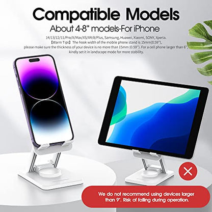 Aiwode 360° Rotating Cell Phone Stand,Desk Phone Holder,Portable Cellphone Cradle,Foldable Phone Stand,for iPhone 14/13/12/11/Pro/Max/Plus/Mini/Pro Max,Samsung,for Smartphones(4-8"),White