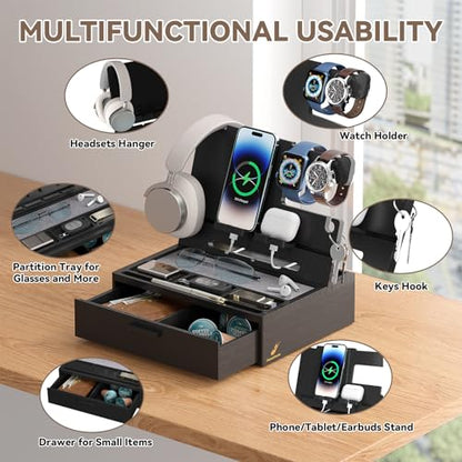Pezin&Hulin Docking Station with Drawer, Nightstand Organizer - color: Black