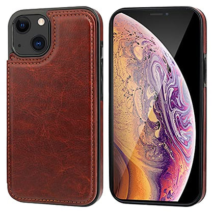ONETOP for iPhone 13 Wallet Case with Card Holder,Brown | Kickstand,ID/Cash Holder,Case Wallet with Card Slots,Double Magnetic Clasp,Durable PU Leather Shockproof Cover for Women Men - color: Brown