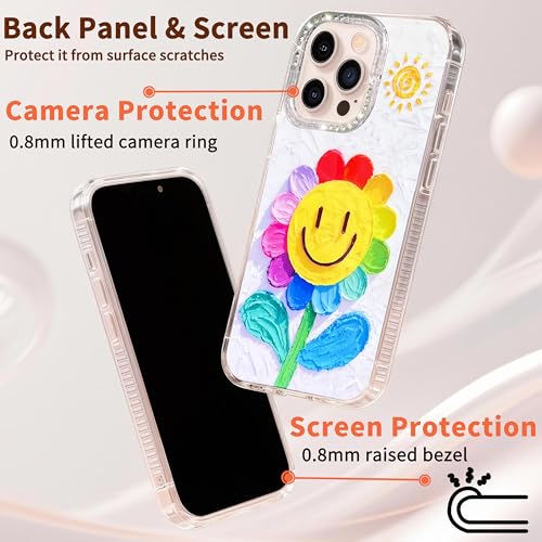 Compatible with iPhone 12 Pro Max Case,with [Soft Slim][Camera Protection] Cute Rainbow Flower Aesthetic Phone Cover Anti-Yellowing Shockproof Protective Cover for Women Girl-White - color: White, size: iPhone 12 Pro Max