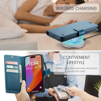 FLIPALM Card Holder Wallet Case for iphone 17e, Blue | Card Holder, RFID Blocking, PU Leather Folio Flip, Kickstand, Protective Shockproof Cover - color: Blue