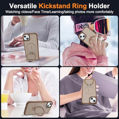 SKYLMW Compatible with iPhone 13/14 Case with Stand,Desert Brown | iPhone 13 Case iPhone 14 Case 6.1",Magnetic Ring Stand,Compatible with MagSafe,Military-Grade Protection,Great Grip Feeling - color: Desert Brown, size: Iphone 13 & Iphone 14