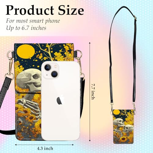 Small Crossbody Bags for Women Touchscreen Cell Phone Bag Cross Body Purses with adjustable Strap,Gifts For Teenage Girls - color: Skeletons In Sunflower Garden