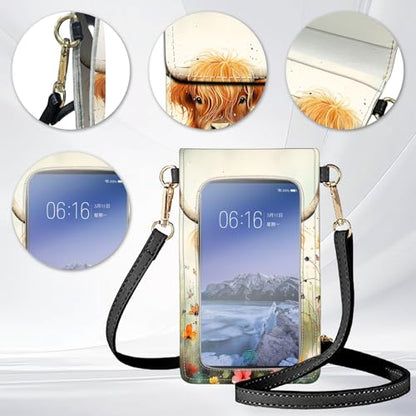 for Women Cell Phone Purse,with Touchscreen Cell Phone Purse,PU Leather Shoulder Bag Waterproof Phone Wallet Case with Clear Touch Screen Window up to 6.7 inch Smartphone, - color: Cow Cattle Butterfly-150