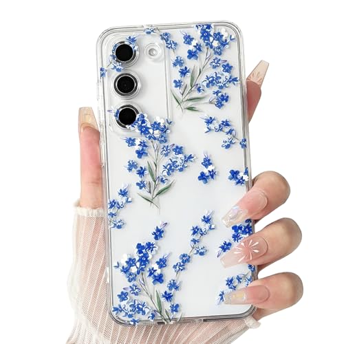 NITITOP Compatible with Samsung Galaxy S23 Plus Case Clear Cute Flowers Floral Leaves for Women Girls Soft TPU Durable Full Camera Lens Shockproof Protective Cover - Blue - color: Blue, size: Samsung Galaxy S23 Plus