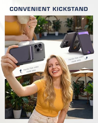 Magnetic Card Holder for MagSafe with Stand, RFID Blocking Phone Wallet for iPhone 17/16/15/14/13/12/Pro Max Plus, Slim 6 Cards Holder, Vegan Leather, Purple - color: Purple