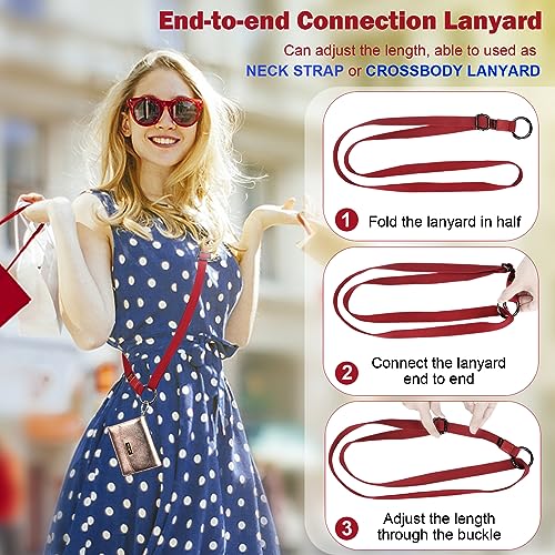 Dual-use Adjustable Lanyard End-to-end Connection Lanyard Anti-lost Neck Strap Holder for Keys Wallet Camera - color: Red Lanyard, size: Long Crossbody Lanyard - Cotton