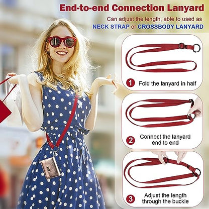 Dual-use Adjustable Lanyard End-to-end Connection Lanyard Anti-lost Neck Strap Holder for Keys Wallet Camera - color: Red Lanyard, size: Long Crossbody Lanyard - Cotton