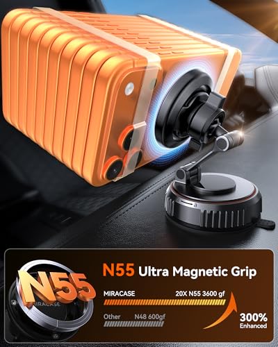Miracase for MagSafe Car Mount[3800gf Strong Magnet & 90+LBS Suction Base]Magnetic Phone Holders for Your Car, 360° Adjustable Dashboard &Windshield Mount with Adhesive Suction Cup for All Smartphones - color: Carbon Black