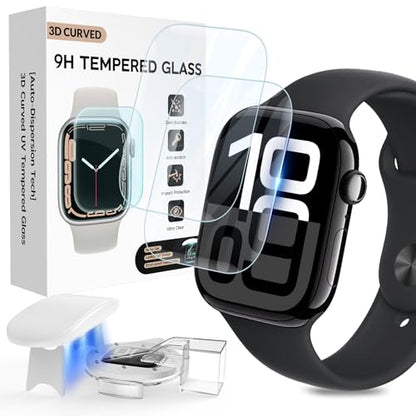 Compatible for Apple Watch Series11/Series 10 Screen Protector 42mm, Tempered Glass 𝐇𝐢𝐝𝐞 𝐒𝐜𝐫𝐚𝐭𝐜𝐡𝐞𝐬 Full Coverage Bubble Free HD Film for iWatch Seires 10 42mm - 2 Pack - size: 42mm