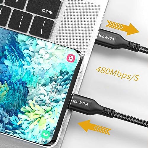 15FT 100W USB-C to USB-C Cable PD Fast Charging Cable Nylon Black - color: Black, size: 15FT