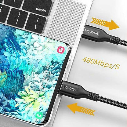 15FT 100W USB-C to USB-C Cable PD Fast Charging Cable Nylon Black - color: Black, size: 15FT