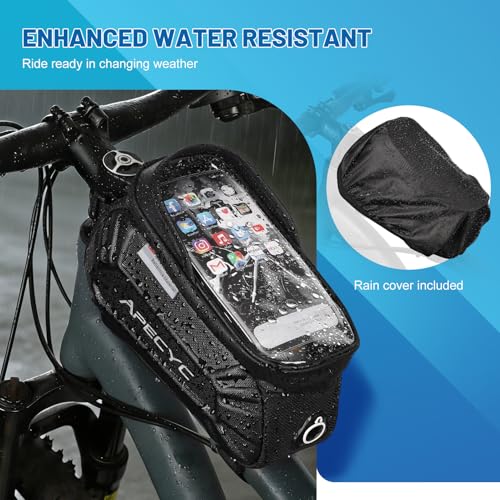 APECYC Bike Frame Bag, Waterproof Bike Phone Bag with Touch Screen | Hard-Shell Bike Top Tube Bag with Secure Mounting, Touchscreen Access, No Leg Interference, Storage Bag for Cycling Rides