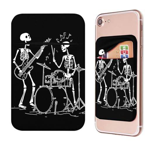 Phone Credit Card Holder Stick on, Cell Phone Pocket Self Adhesive Stretchy Stick on Wallet ID Credit Card Case Pouch Sleeve with Flap for All Smartphones, Guitar Skull - color: Guitar Skull