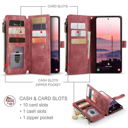 Compatible with Samsung Galaxy S26 Ultra Wallet Case with Card Holder Kickstand Magnetic Zipper Pocket Lanyard Strap Wristlet,Leather Flip Case Wallet for Galaxy S26 Ultra 6.9 Inch (Red) - color: Red, size: S26 Ultra 6.9 Inch