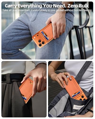For Magsafe Wallet with Money Clip, 5 Card Holder, Adjustable Stand - color: Sunset Orange