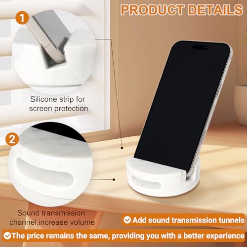CHISELED ST DF SK Elegant and Versatile White Marble Phone Stand with Sound Amplified Output iPhone Phone Holder Function for Office Desk,Kitchen Counter,Bathroom,and Bedside (Pack of 2) - size: 3.4×3.4×1.2in (Pack of 2)
