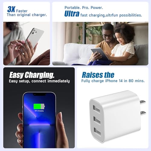3 USB A Ports Charger Block,YTFCYIKBG Cell Phone wall Chargers,USB Cube - color: white and black