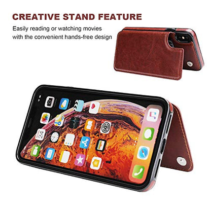 ONETOP for iPhone Xs Max Wallet Case with Credit Card Holder,Brown | Kickstand,ID/Cash Holder,Case Wallet with Card Slots,Double Magnetic Clasp,Durable PU Leather Shockproof Cover for Women Men - color: iPhone Xs Max 6.5" Brown