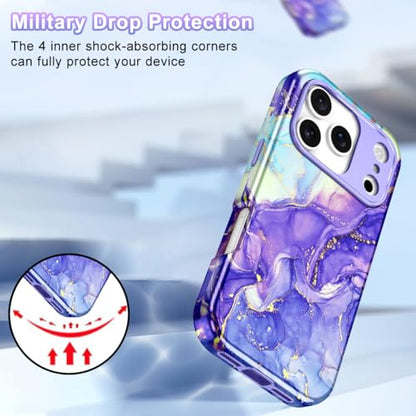 Btscase Compatible with iPhone 17 Pro Case 6.3 Inch 2025,Marble Pattern 3 in 1 Heavy Duty Shockproof Full Body Rugged Hard PC+Soft Silicone Drop Protective Women Girl Phone Cases, Cobalt Violet - color: Cobalt Violet, size: iPhone 17 Pro